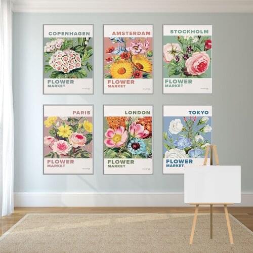 Flower Market Wall Art Canvas Painting London Tokyo Floral Posters Print for Nordic Living Room Florist Home Wall Decor Pictures