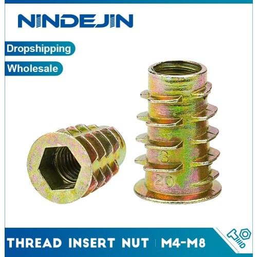 NINDEJIN 30pcs Thread Insert Nut M4 M5 M6 M8 Carbon Steel Zinc Plated Internal and External Thread Insert Furniture Connector