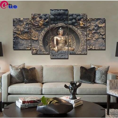 Full Square/Round 5D DIY Diamond Painting 5 Pcs Buddha Statue Creative Embroidery Set Cross Stitch Mosaic Home Decor Bedroom
