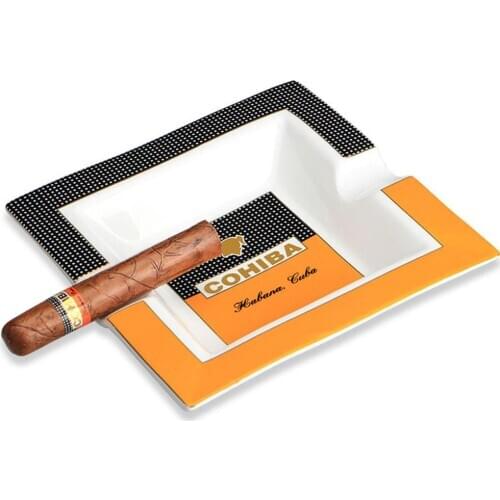 Portable COHIBA Cigar Ashtrays Home Ceramic Ashtray Luxury Tobacco 2 Rest Cigar Holder Stand Ashtray