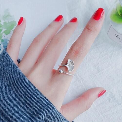 Exaggerated Antique Silver Color Ginkgo Biloba Leaf Rings For Women Rock Jewelry Statement Finger Ring anillos mujer bijoux