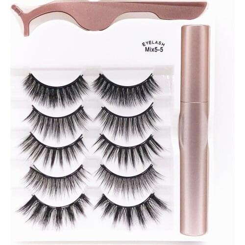 New Makeup 5 pairs 3D Magnetic Eyelashes Magnet Eyeliner Fake lashes Waterproof Liquid Long Lasting Eyelashes Set for Makeup