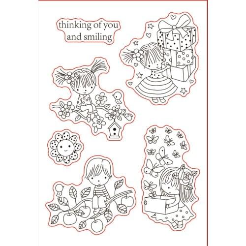 11x16 Girl holding a gift Transparent Clear Silicone Stamp Seal for DIY scrapbooking photo album Decorative clear stamp