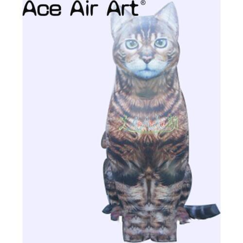 Lifelike 10ft H big squatting inflatable cat with black and white pattern animal replica for event decoration/pet shop display
