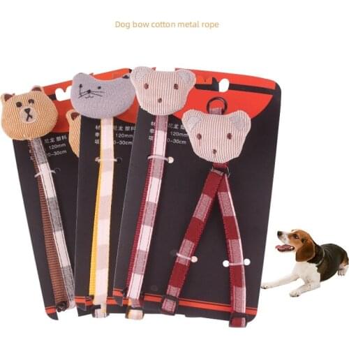 ADEWEL Adjustable Bear Decor Harness Vest Durable Chain Leash Small Dog Plaid Collar Leashes Outdoor Walking Leash For Chihuahua