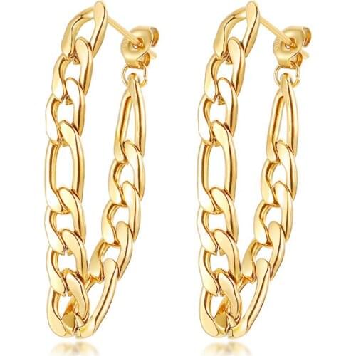 Figaron Chain Earrings, Stainless Steel Dangle Earrings, Long Chain Loop Earrings for Women Girls