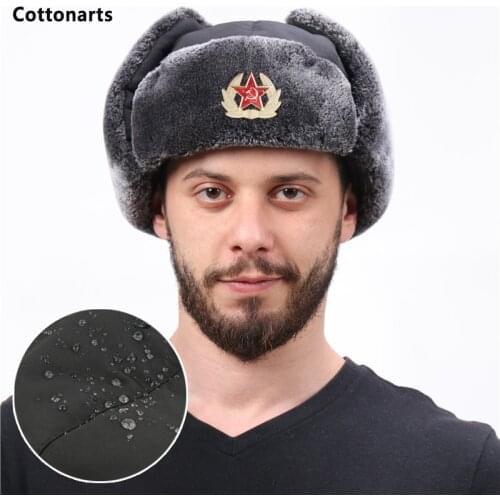 Winter Mens Soviet Badge Lei Feng Hat with Mask Outdoor Waterproof Warm Thickened Ear Flap Caps Russian Hat Ushanka Bomber Hats