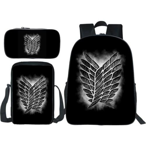Anime Attack On Titan School Bags Boy Girl Bag Messenger Bag Pencil Case Anime Wing Of Freedom Printed Backpack 3 Pieces/set