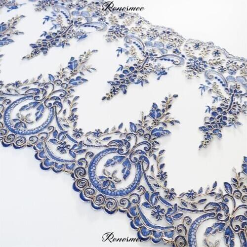 Delicate 1Yd Exquisite Blue Thread Gold Femur Embroidery Lace Dress Home Textile Cord Lace Dance Trims Clothes Childrens Wear