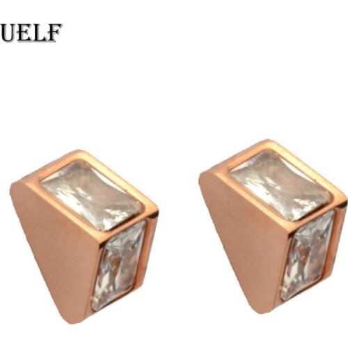 Uelf Classic Design Romantic Jewelry 2019 Rose Color AAA Cubic Zirconia Stone Stud Earrings For Women Elegant Wedding Jewelry
