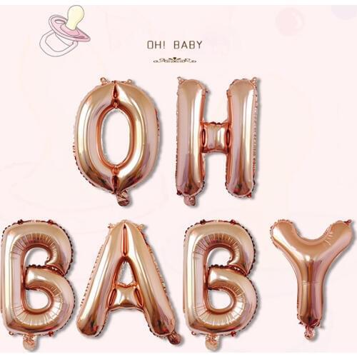 6Pcs/Set 16inch Rose Gold Silver Oh Baby Letter Foil Balloons Banner for Christening Baptism Gender Reveal Party Decoration