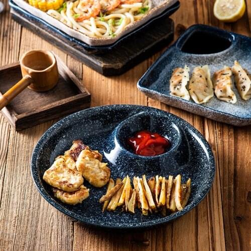 Japanese dumpling dish with dish steamed dumpling dish with vinegar dish ceramic chips dish creative Mount Volcanic plate plates