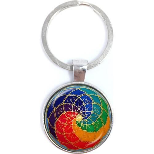 The Green Mandala Time Gem Of Yin And Yang pendant Keychain silver-plated Antique Copper Plated Keychain For Men Women