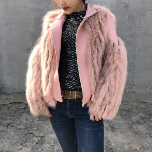 Brand Winter Jacket Women 2020 New Luxury Weave Real Fox Fur Coat Genuine Sheepskin Leather Motorcycle Streetwear Outerwear