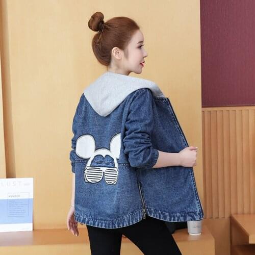 2021 Spring Autumn New Hooded Denim Short Jacket Women Top Wild Embroidery Letters Jeans Coat Female Loose Cowboy Jackets A248