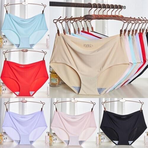 Women Seamless Panties Ice Silk Lingerie Briefs Soft Mid Waist Underwear Ultra-thin Underpants Invisible Hip lifting Underwear