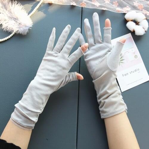 Womens Solid Summer Thin Finger Touch Screen Mid-length Cotton Fingerless Autumn Half-finger Sun Protection Driving Gloves
