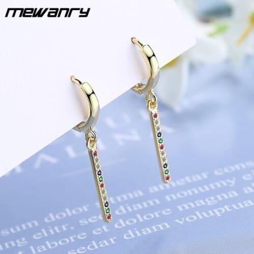 Mewanry 925 Sterling Silver Zircon Earrings for Women New Trendy Geometric Tassel Pendant Elegant Bride Jewelry Gifts Wholesale