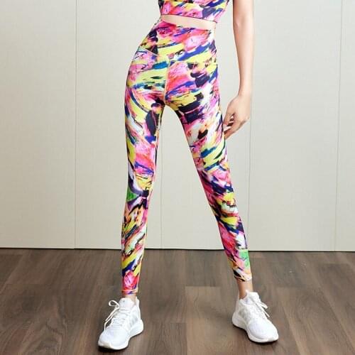 21 Spring and Summer Hot Yoga Clothes Running Fitness Womens High Waist Quick-drying Peach Hip Digital Printing Yoga Pants