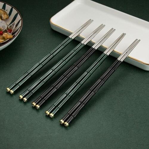 10 Pairs 304 Stainless Steel Chopsticks Tableware Anti-Slip High Temperature Resistant Alloy Food Stick Home Hotel Japanese