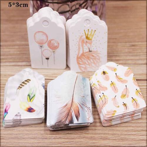 100 Pcs/lot Color Paper Tag Feather Balloon Wedding Gift Tag Baked Gift Packaging Tag 5x3cm Decoration Hang Party Tag Suppile