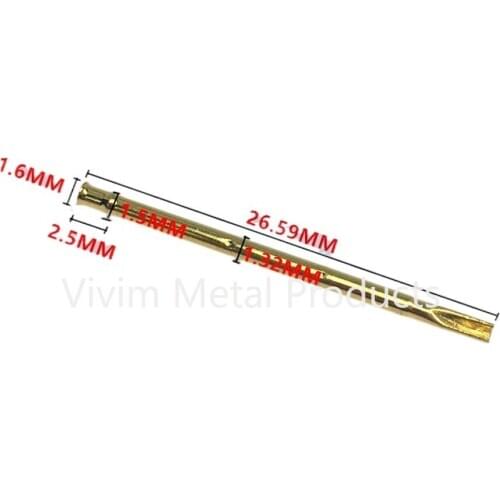 100 PCS RM75-1S Round Double Tube Gold Plated Spring Test Probe Length 26.59mm Needle Tube Diameter 1.32mm Power Tool Test Probe