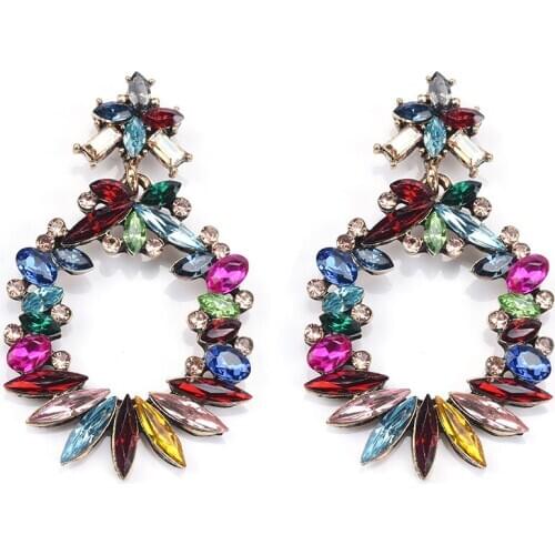 2020 Fashion Geometric Round Glass Rhinestone Drop Earrings Women Luxury Crystal Long Earrings Female Indian ZA Earrings Jewelry