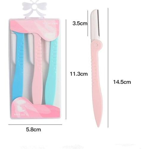3Pcs/Set Pink Eyebrow Trimmer Armpit Hair Razor Beauty Face Eyebrow Shaver Stainless Steel Blades Makeup Tools
