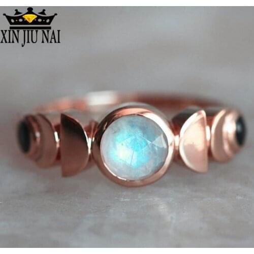 925 anillos silver Fashion 18K Rose Gold Moon Shape Rainbow Gemstone Ring emerald ring wholesale lots bulk diamond ring