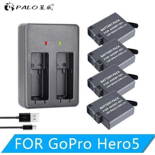 4PCS 1800mAh AHDBT-501 Battery Pack with USB Charger for GoPro Hero 7 6 5 Black Sports Cam for Go Pro 7 Action Camera Accessory