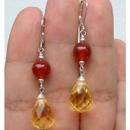 Free Shipping New Faceted Quartz W. Red Carnelian Sterling A Earrings
