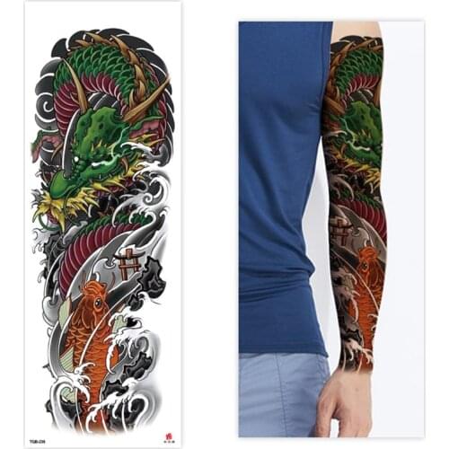 Large Arm Sleeve Tattoo Koi Dragon Waves Waterproof Temporary Tatto Sticker Tai Chi Totem Tiger Body Art Full Fake Tatoo Men
