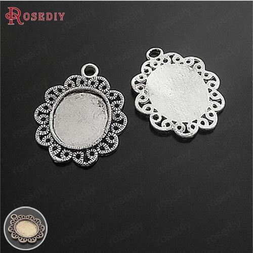 C655)6 pieces Inside size:22x18.5mm Antique Silver Zinc Alloy Oval Base Bezels Cabochon Beads Cameo Settings Pendants