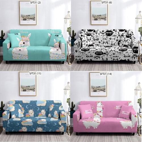 Cartoon animal alpaca sofa cover l shape 3 seater sofa cover fondas sofas with long chair Linings for sofas Plaid on the sofa