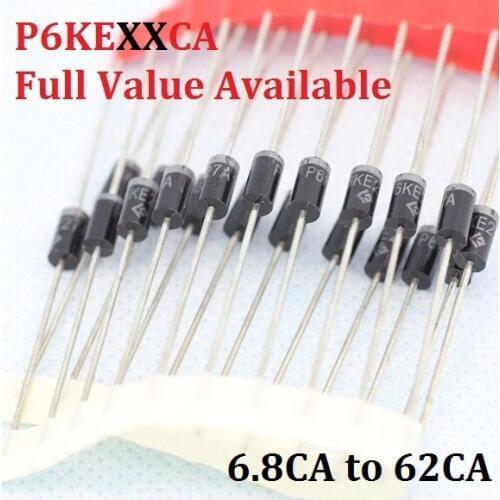 20PCS TVS Diode P6KE P6KE20CA P6KE30CA P6KE33CA P6KE36CA P6KE39CA P6KE43CA P6KE51CA P6KE62CA 51CA 43CA 20CA 30CA 33CA 36CA 39CA