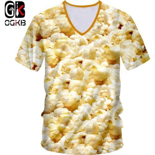 OGKB Deep V neck T shirt Hombre Short Sleeve 3D Printed Popcorn Streetwear Oversized Garment Hombre Tee Shirt Dropshipping