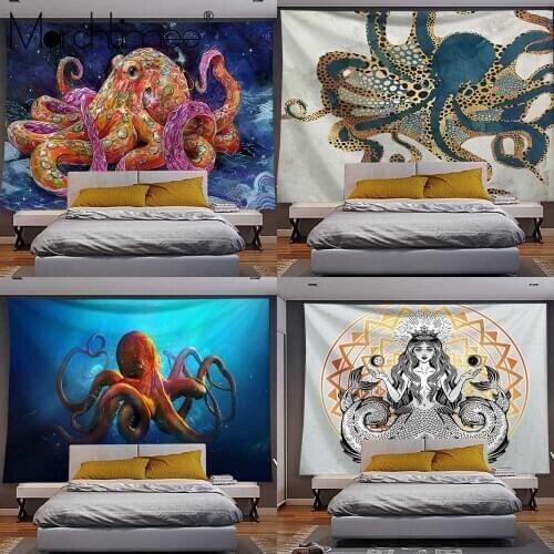 Octopus Tapestry Tarot Wall Hanging Tapestry Marine Life Bohemian Tapestry Wall Art Decor Beach Throw Tablecloth Blanket Carpet