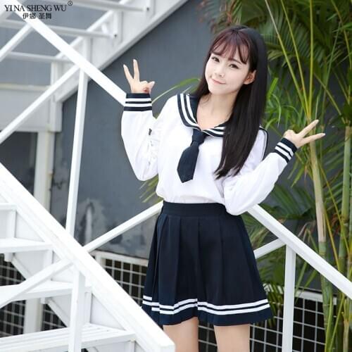 2PCS High-end JK Uniform Anime For Girls Japanese Korea Top+Skirt+Tie SchoolWear Uniform Student Sailor Cosplay Black White Suit