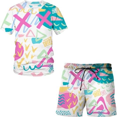 Graffiti pattern Summer 3D Printed men sets T-shirts Shorts fashion Sportswear Tracksuit O Neck Short Sleeve Mens Clothes Suit