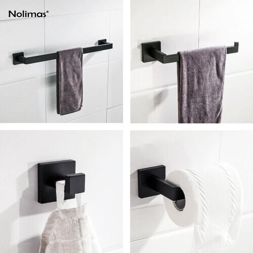 Matte Black SUS 304 Stainless Steel Bathroom Hardware Set Robe Hook Toilet Paper Holder Towel Bar Bathroom Accessories