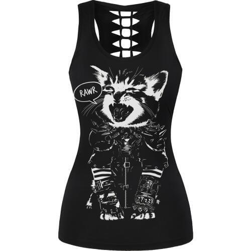 2020 Summer Lovely Cat Girl Digital Print Womens Tank Tops Fantastic Gothic Style Sling Top Sexy Backless Vest