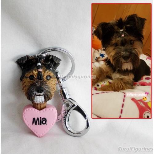 OOAK Miniature cat dog pet face miniature human face keyring key chain keychain with name engraved