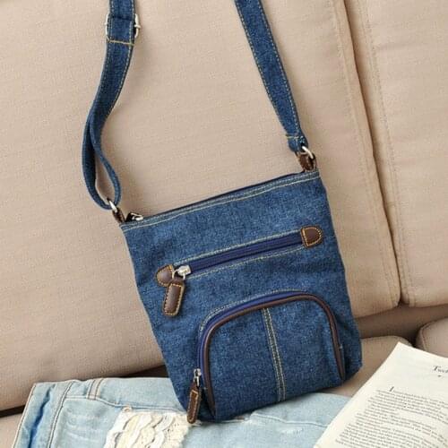 Hot Fashion Women Casual Shoulder Denim Bag Adjustable Shoulder Strap Multi Pocket Blue Cowboy Crossbody Bags