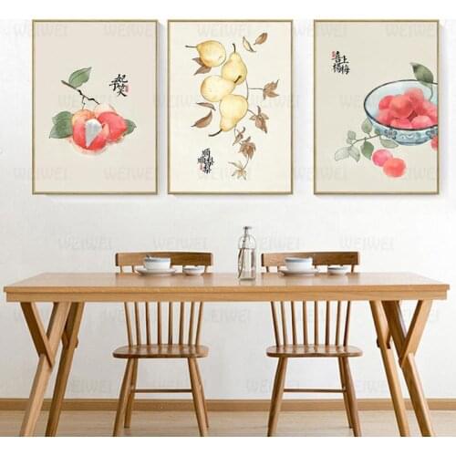Traditional Chinese Style Wall Art Picture For Kitchen Room Fruits Food Canvas Painting Retro Watercolour Posters And Prints