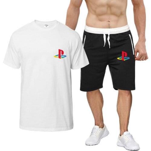 PlayStation 2021 New Mans Printing Casual Sportswear Mens Fitness Suit Sports Suit Short-Sleeved T-Shirt + Shorts 2-Piece Sets