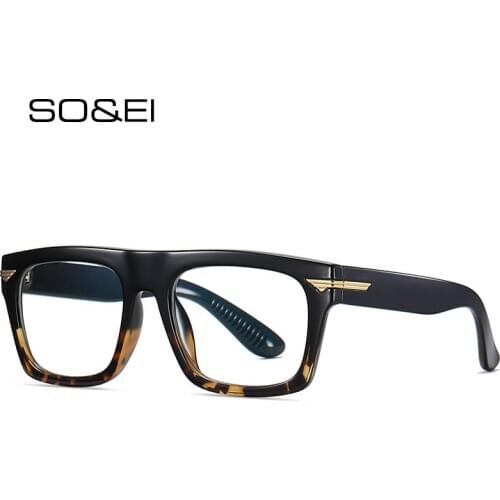SO&EI Retro Square Clear Anti-Blu-Ray Eyewear TR90 Women Glasses Frame Fashion Men Optical Eyeglasses Frame Computer Goggles