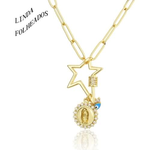 LINDA FOLHEADOS New Design Chain Necklace Jewelry Zircon Trend. Lady Pendant Clavicle Couples Hip-Hop 2-Ring Popular Party Gift