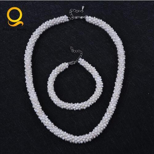 Handmade high quality Natural freshwater pearl necklace bracelet set