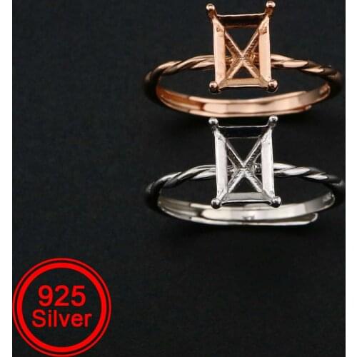 5x7MM Rectangle Prong Ring Settings Blank Rose Gold Plated Solid 925 Sterling Silver DIY Bezel Tray for Gemstone 1294201