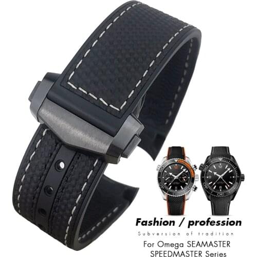 22mm 21mm Top Quality Nylon Fiber Watch Band Ceramic Buckle Fit for Omega Seamaster Planet Ocean 600 Deep Black Orange Strap